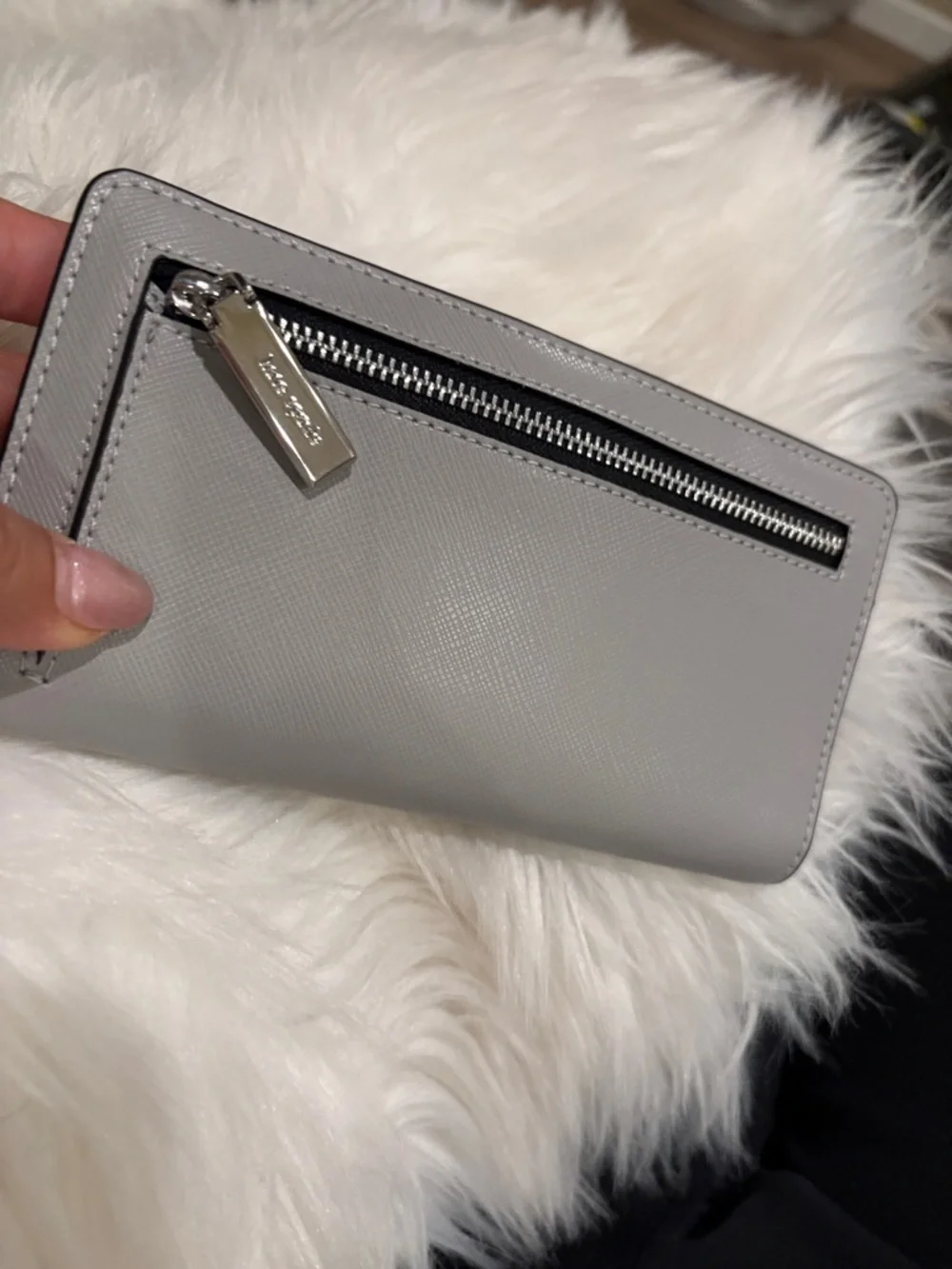 Kate Spade Colorblock Saffiano Leather Wallet in White & Light Gray